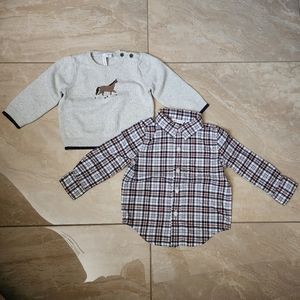 Janie and Jack Knit Horse Sweater and Plaid Shirt